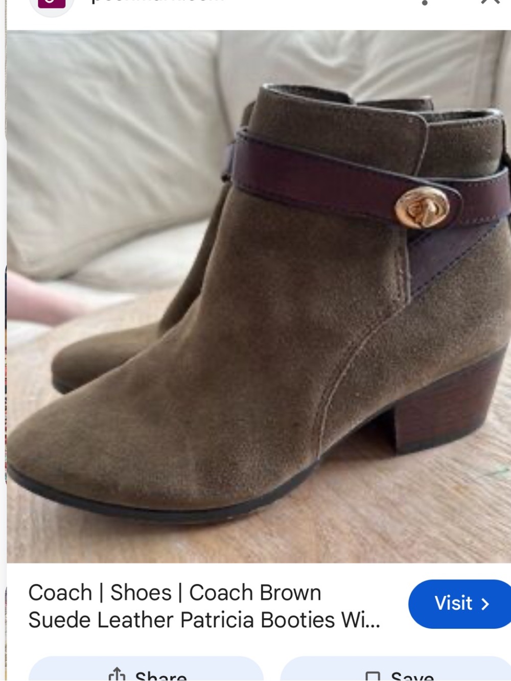 Coach 8 Women’s Olive Suede Ankle Boots with Brown Leather Strap